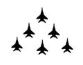 Aerobatic team of fighter aircrafts. Vector silhouette